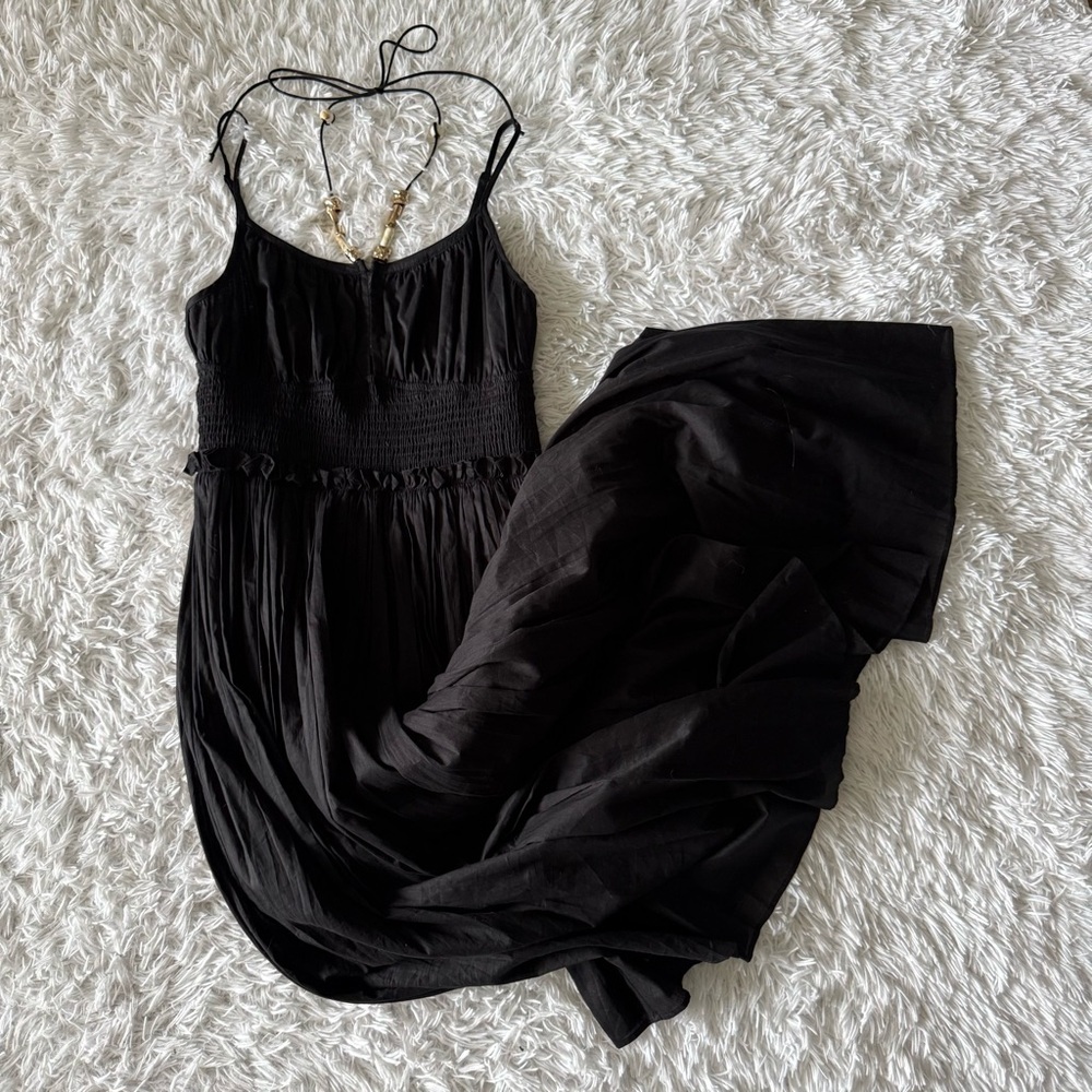 NWT Maje 100% Cotton Black Strappy A-line Maxi Sundress Size 38 - Picture 5 of 8